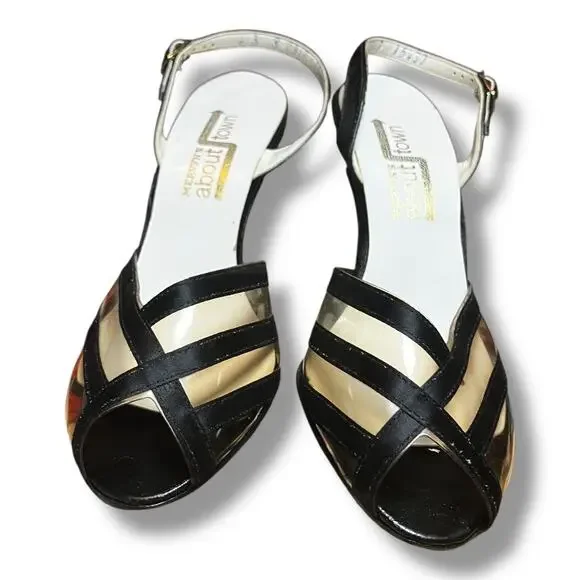 Vintage Mervyn’s ‘About Town’ Black & Gold Sandal Heels – Size 6 - Picture 4 of 11